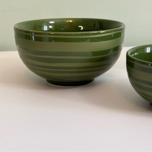 Temptations By Tara 3-Piece Set Nesting Bowls Dark Sleek Green Striped Ceramic - Picture 2 of 11